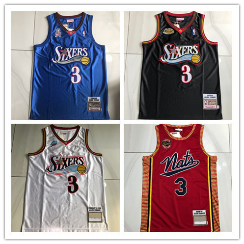 เสื้อบาสเก็ตบอลปักเต็ม Philadelphia 76ers No.3 Allen Iverson Jersey พร้อมเสื้อกั๊กโลโก้