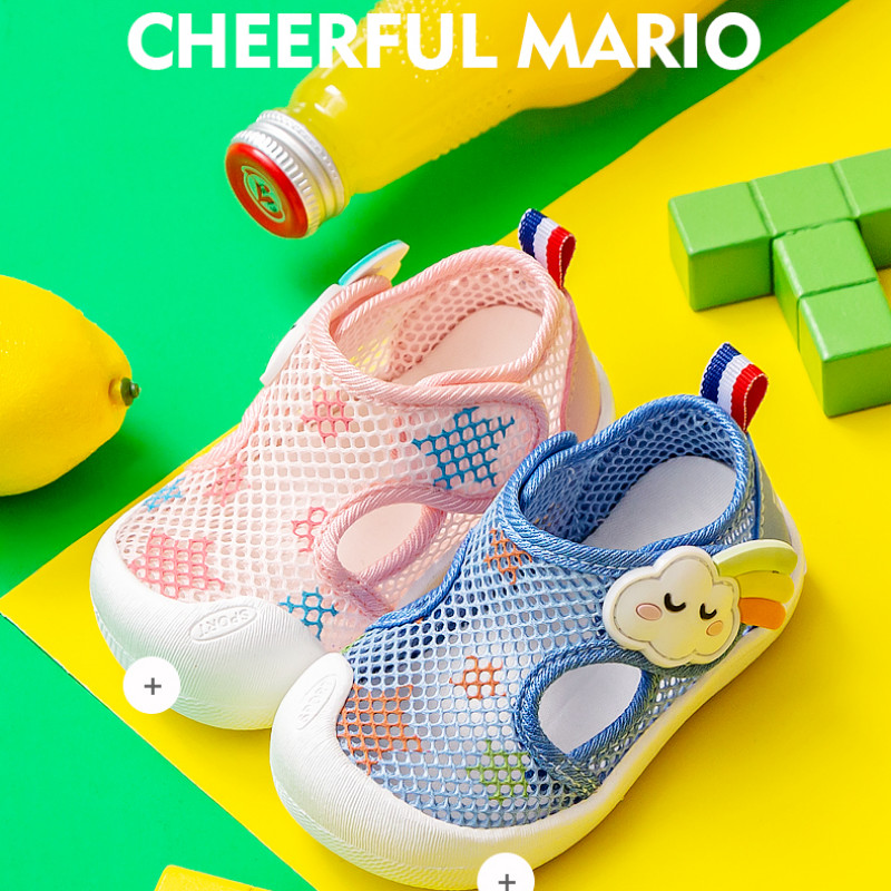 Cheerful Mario 13-20ซม ตีนตุ๊กแก รองเท้าตาข่ายเด็ก น่ารัก แฟชั่น รองเท้ารัดส้นรุ้งเด็ก ฤดูร้อน ระบายอาก รองเท้าเตะเด็ก
