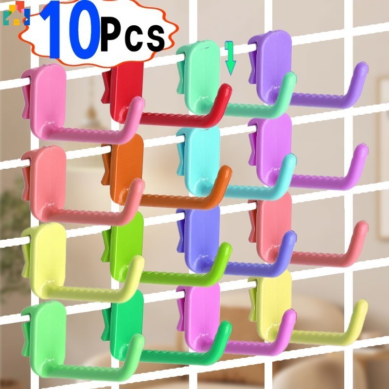 10ชิ้นนํามาใช้ใหม่โลหะตาข่ายแผงไม้แขวนที่มีสีสันซูเปอร์มาร์เก็ตชั้นวางพลาสติกแสดงตะขอครัวเรือนขายปลีกจัดเก็บเครื่องมือ