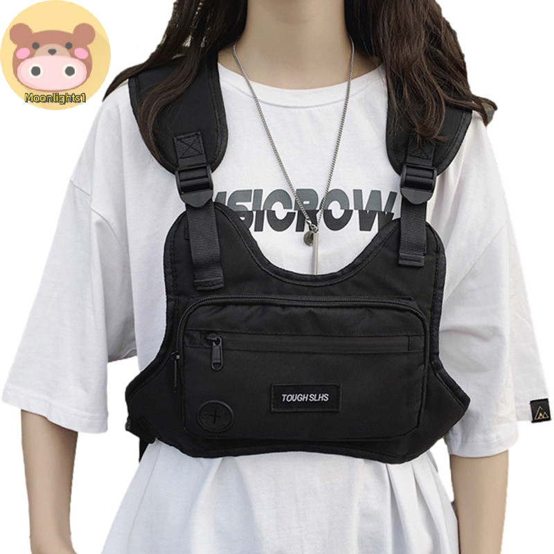 Moonlights1 กันน้ํากลางแจ้งทํางานเสื้อกั๊กแฟชั่นเครื่องมือกระเป๋าหน้าอกHip-Hopหล่อเสื้อกั๊กOuterwearแบบพกพากระเป๋าหน้าอกEN