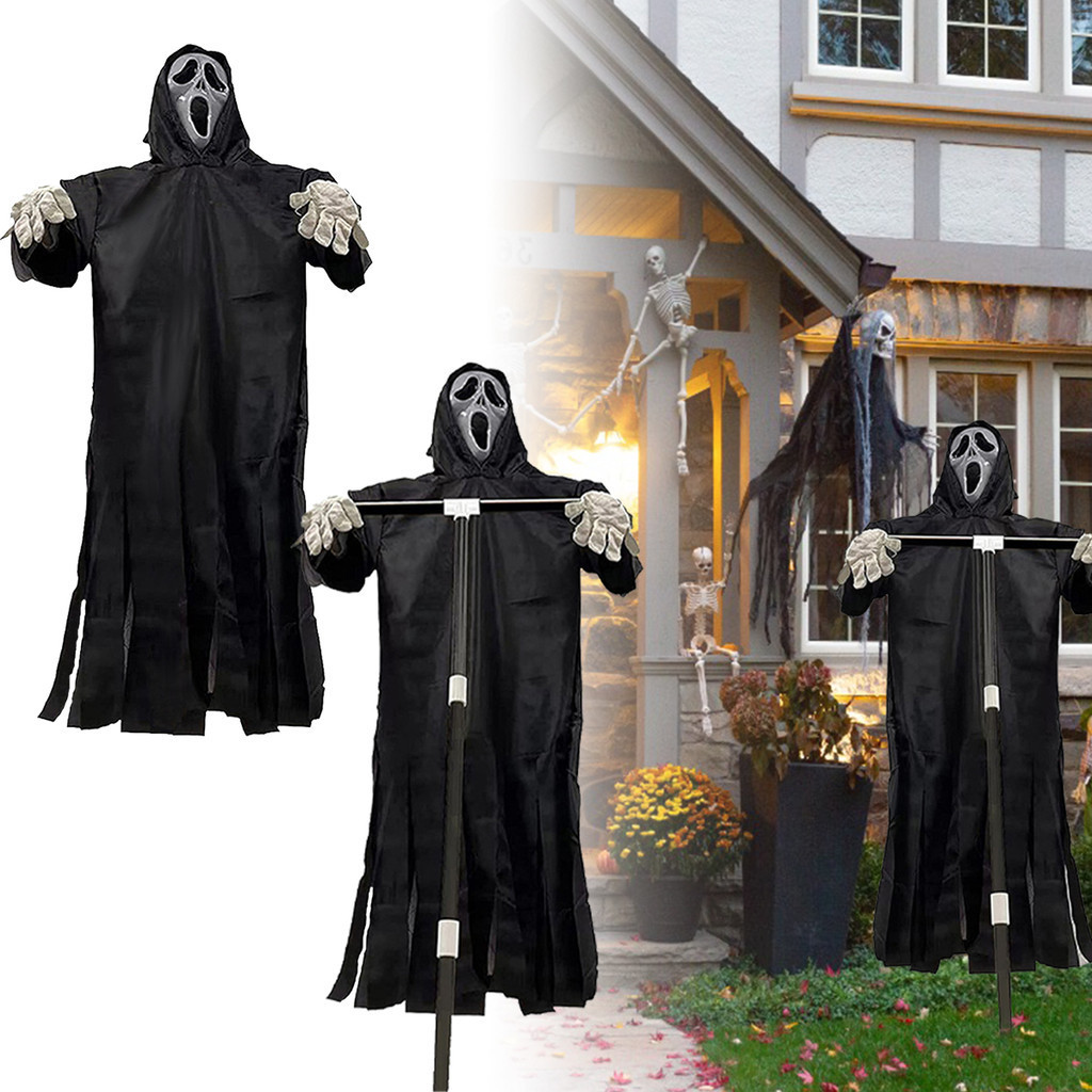 2024 ใหม่ฮาโลวีนกรีดร้องหุ่นไล่กาสวน Ghostface ตกแต่งนอกแขวนน่ากลัว Ghost หุ่นไล่กาตกแต่ง Courtyard Bird Repeller