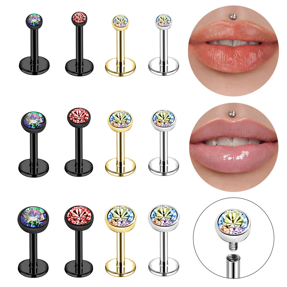 1 Pc สแตนเลสสตีล Lip Piercing 16G/18G Lip Stud คริสตัล Labret เจาะด้ายภายใน Labret Stud