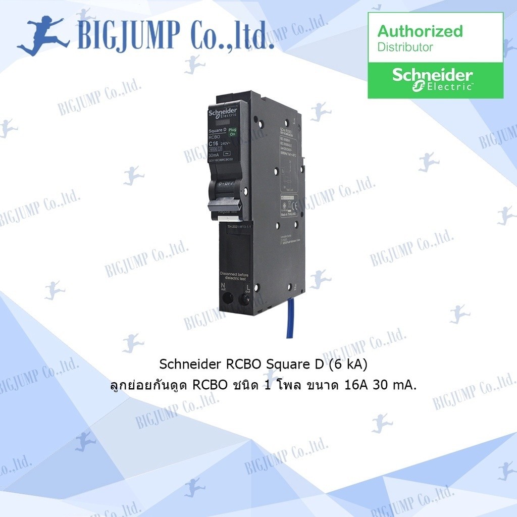 กันไฟเกิน ลูกย่อยกันดูด เบรกเกอร์กันไฟรั่ว/ไฟดูด RCBO รุ่น 1 โพล ขนาด16,20,32A 30mA 6kA RCBO Schneid