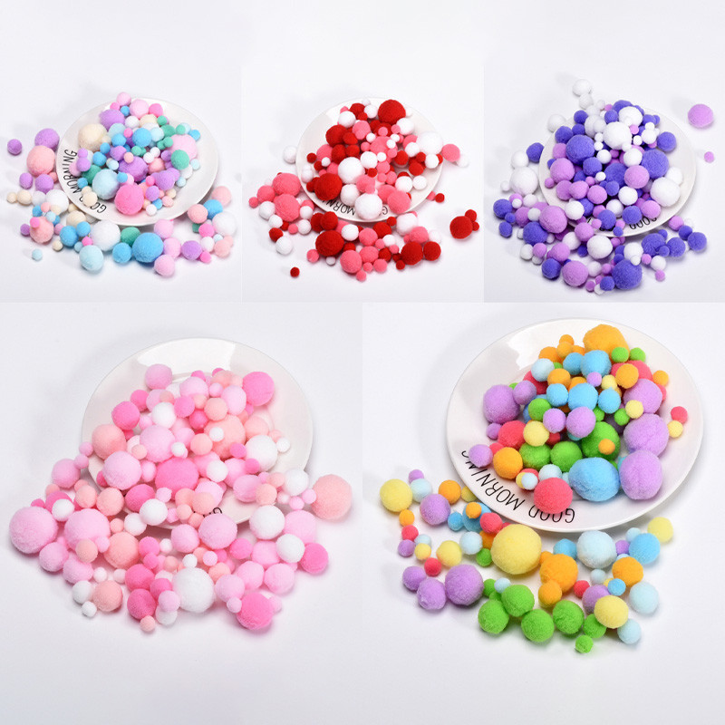ปอมปอม คละสี baby three คละไซส์ 1-3cm 200 ลูก สีพาสเทล สำหรับ ตกแต่ง บอลใส อาร์ตทอย งานฝีมือ DIY