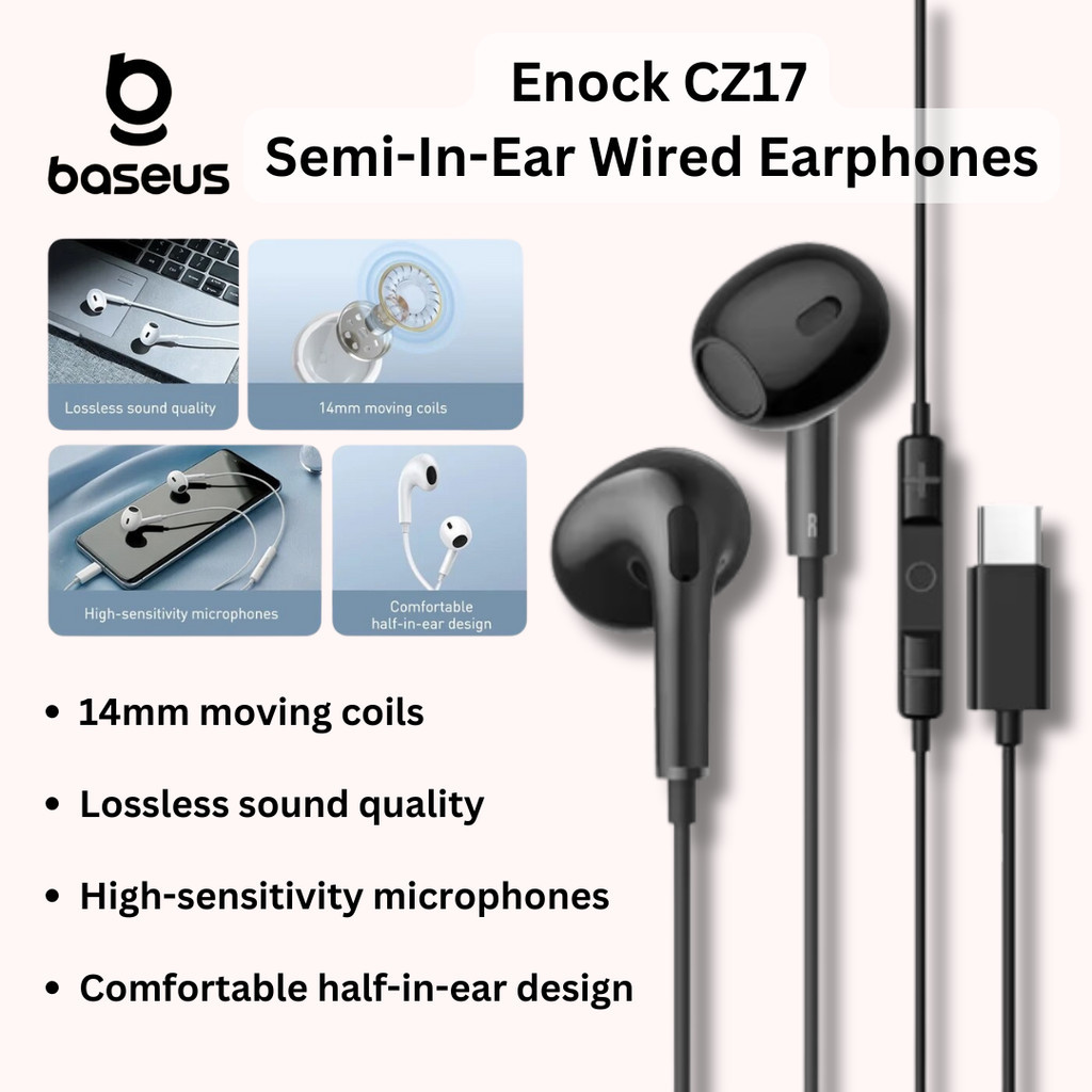 Baseus หูฟังมีสาย Type C Enock CZ17 Semi-In-Ear Wired Earphones Lateral in-ear Wired Earphone หูฟัง พร้อมไมโครโฟนในตัว