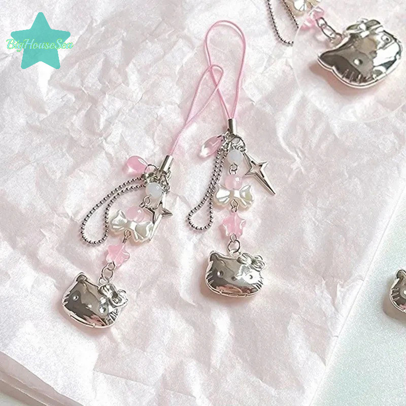 [BigHouseSea] Kawaii แมวหวานโทรศัพท์มือถือเชือกโซ่อะนิเมะเครื่องประดับทําด้วยมือลูกปัด Strand Dangle จี้ DIY เครื่องประดับอุปกรณ์เสริมของเล่นใหม่