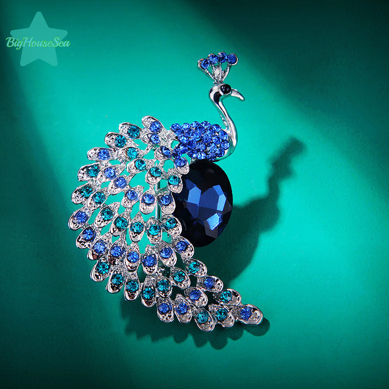 [BigHouseSea] Rhinestone เข็มกลัดนกยูง Pins เครื่องประดับจัดเลี้ยงของขวัญคริสต์มาสอุปกรณ์เสริมใหม่
