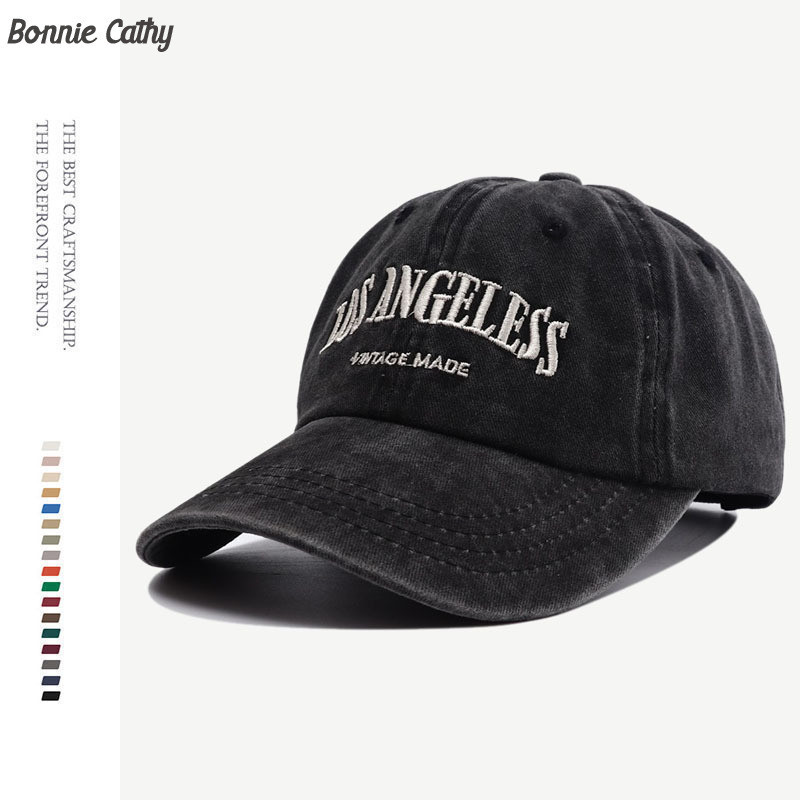 Bonnie Cathy หมวกเบสบอล Letter เย็บปักถักร้อยล้างหมวกอินเทรนด์ Soft Top ครีมกันแดดหมวก