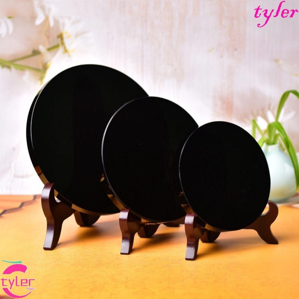 Tyler กระจกดิส Obsidian ​,สีขาวยืนคริสตัลหัตถกรรมเครื่องประดับคริสตัลสีดํา,งานฝีมือสร้างสรรค์รอบเครื่องประดับออบซิเดียนธรรมชาติบ้าน