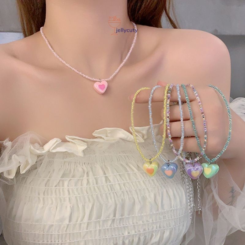 [jelly] สร้อยคอหัวใจลูกปัดอินเทรนด์โซ่คอ Dopamine ผู้หญิงโซ่กระดูกไหปลาร้าอารมณ์หวาน