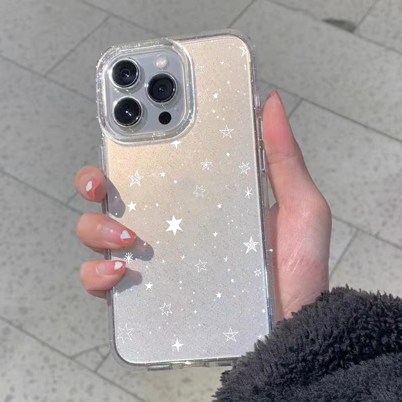 ส่งจากไทย ปุ่มชุบไฟฟ้า TPU นิ่มกันกระแทก เคสโทรศัพท์ เข้ากันได้กับ เคสไอโฟน 11 12 14 15 13Pro Max XR XS X 7 8P ดาวห้าแฉก