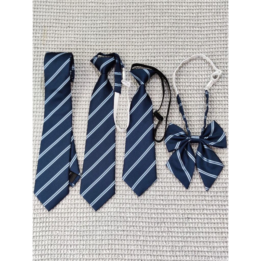 เจเค เนคไทนักเรียนหญิงชายสไตล์ญี่ปุ่นผูกโบว์ลายทางสีฟ้า
