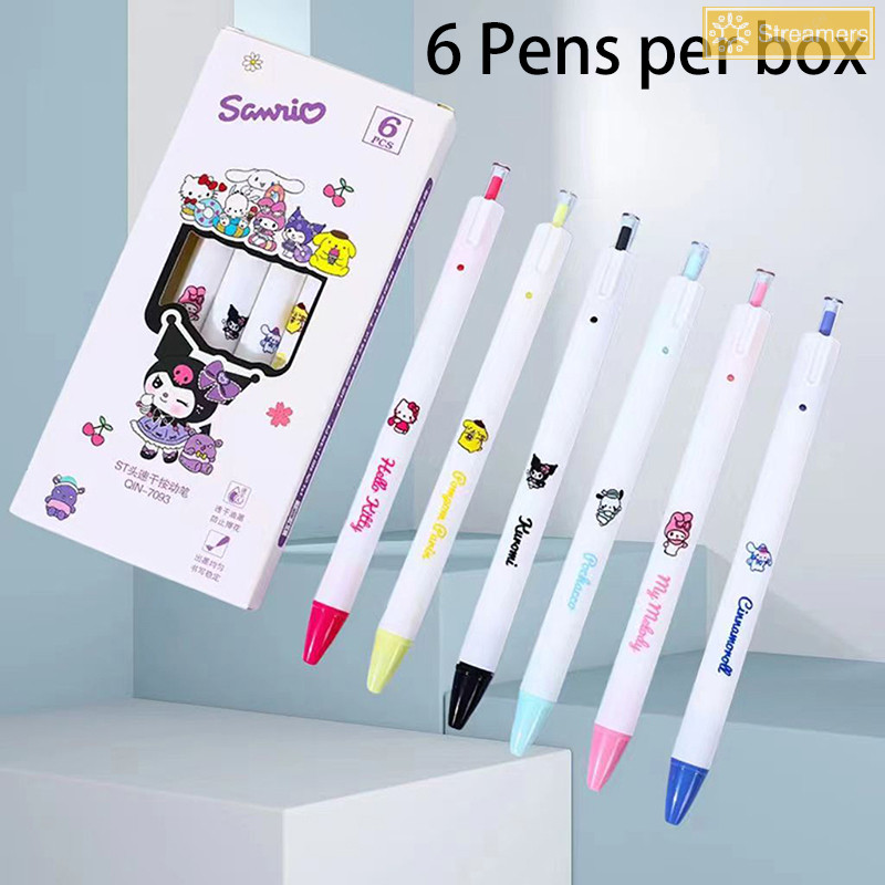 {Streamers} 6 ชิ้นแฟชั่น Kawaii การ์ตูน Wrig ปากกาน่ารักสร้างสรรค์แห้งเร็วกดปากกาเป็นกลางเครื่องเขียนนักเรียนอุปกรณ์การเรียนใหม่