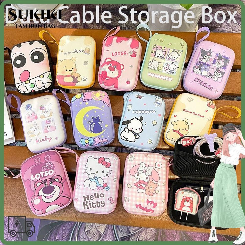 ฝาครอบป้องกันเครื่องชาร์จ SUKIKI, กล่องเก็บสายเคเบิลข้อมูล Kuromi Pachacco Winnie EVA, ลิปสติกความจุขนาดใหญ่มัลติฟังก์ชั่นเดินทางกลางแจ้ง