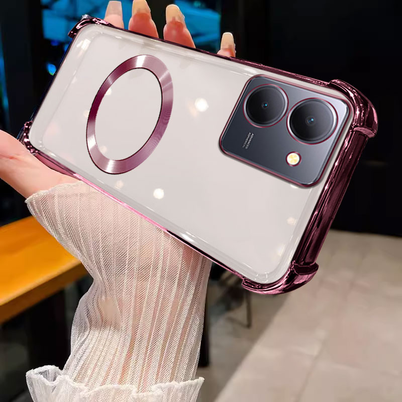 เคส ปลอก VIVO Y36 VIVO Y78 5กรัม VIVO Y27S VIVO Y27 5กรัมโทรศัพท์กรณีป้องกันการชนกันนุ่มทองชายแดนใสฝาครอบป้องกันด้วยแม่เหล็กแหวนดูดดูดซับแรงกระแทกกันชน sjcxq