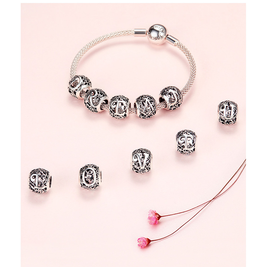 Bamoer จริง 925 เงิน Charm ลูกปัดตัวอักษร A ~ Z จี้สําหรับ DIY สร้อยข้อมือสร้อยคออุปกรณ์เสริม