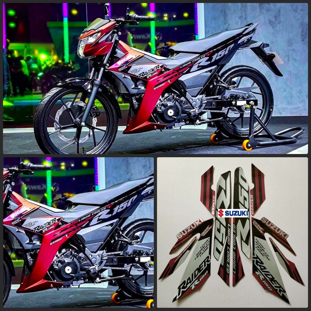 SUZUKI MERAH Stripingสติกเกอร์Suzuki satria fu f 150 led raider 2022 เวียดนาม 2017 2018 2019 2020 2021 2022 2023 สีดําสีแดงรายการมาตรฐานBody