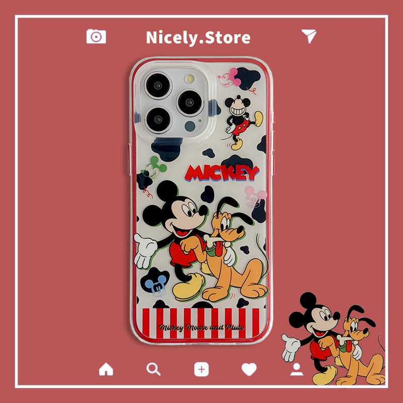 2 IN 1 การ์ตูน Mickey พลูโตสุนัขเคสโทรศัพท์สําหรับ iPhone 16 15 14 13 Pro Max 15pro 14promax Anticollision ป้องกันปกหลัง
