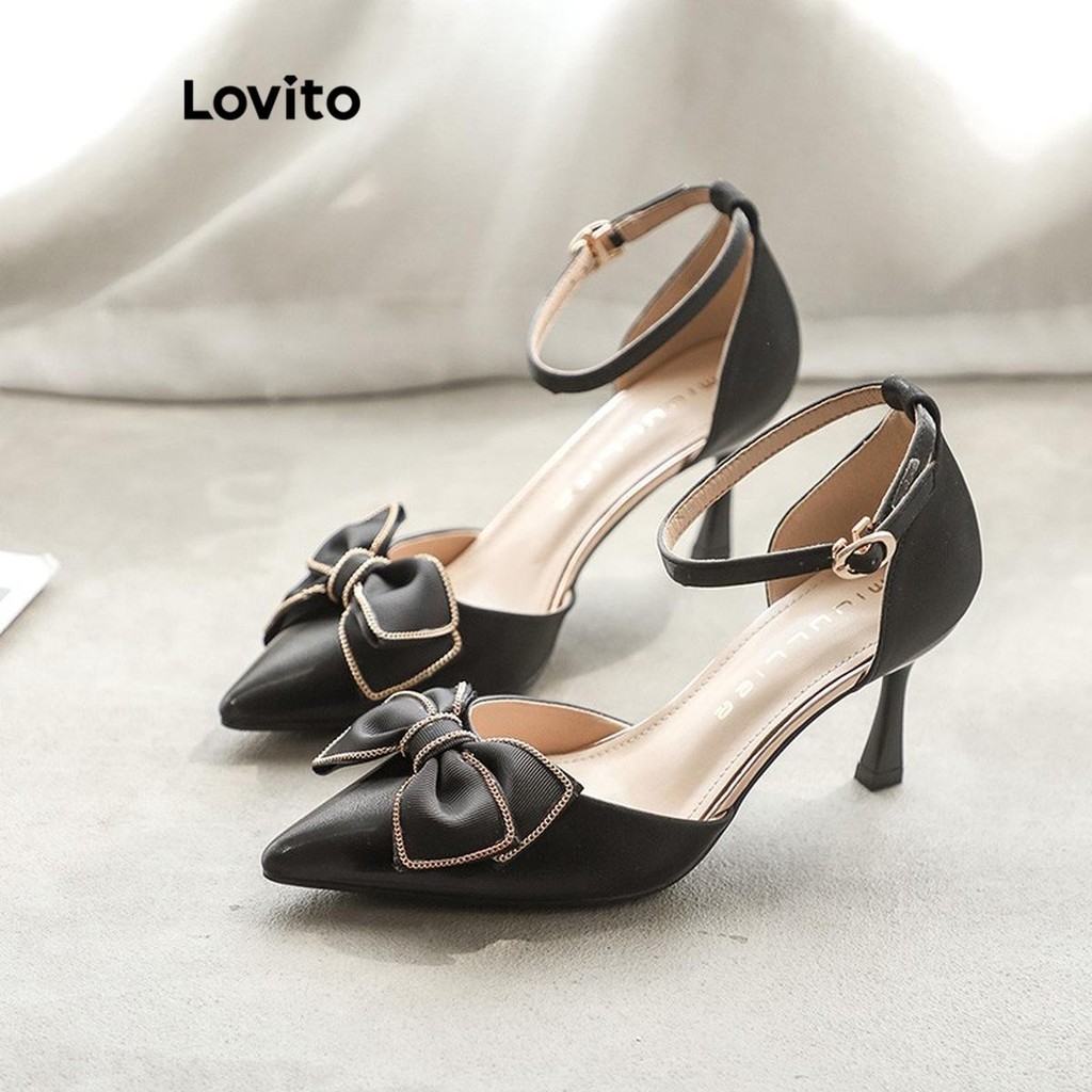 Lovito รองเท้าส้น ไรน์สโตน ธรรมดาหรูหราสำหรับผู้หญิง LFA45170
