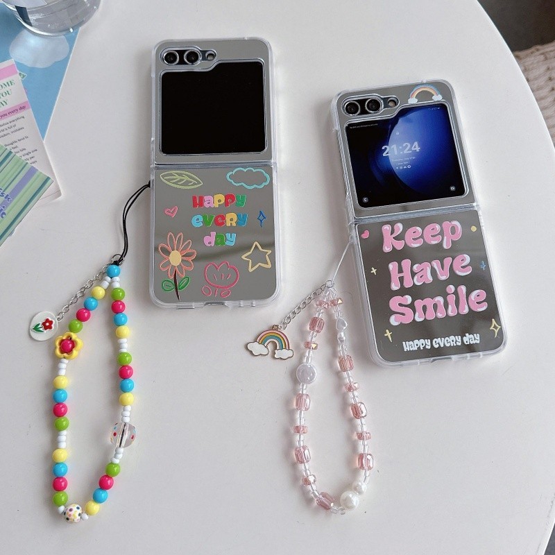 แฟชั่น Slim Mirror Flip Case Samsung Galaxy Z Flip 7 Z Flip 6 Z Flip 5 Z Flip 4 Casing Bracelet สายรัดข้อมือกันกระแทก Hard PC ฝาหลัง - รูปที่ 2