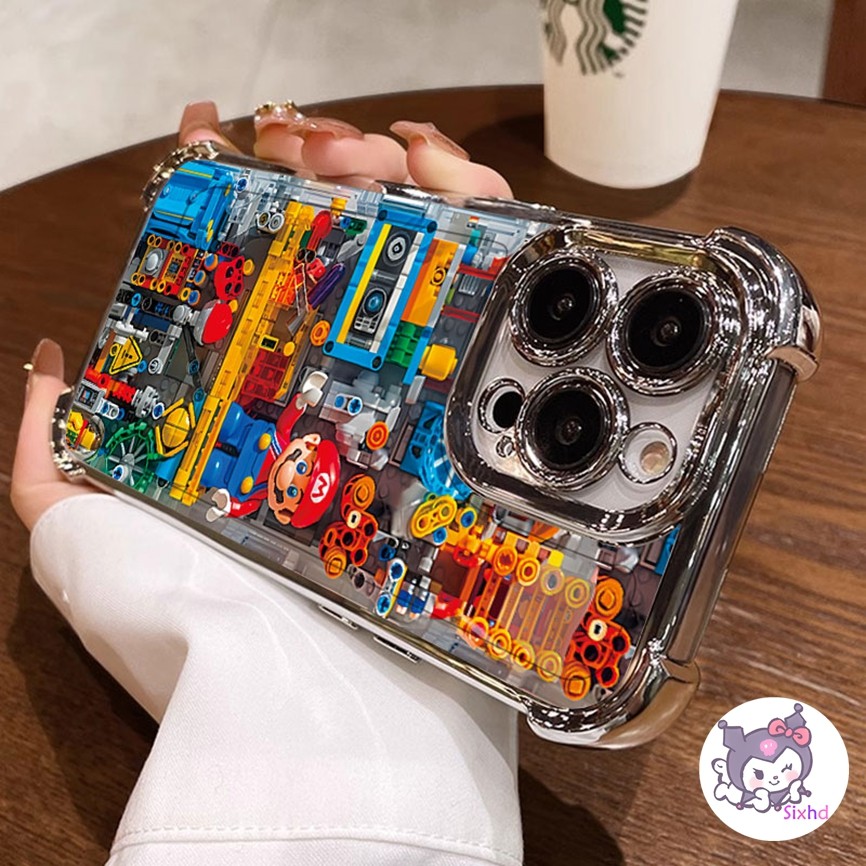 สําหรับ Infinix Hot 40 Pro สมาร์ท 9 8 7 5 หมายเหตุ 40 30 Hot 50i 40i 30i Tecno Spark Go 2024 2023 ชุบโปร่งใสสี่มุม Anti Fall ถุงลมนิรภัยปกอ่อนการ์ตูน Super Mario เคสโทรศัพท์