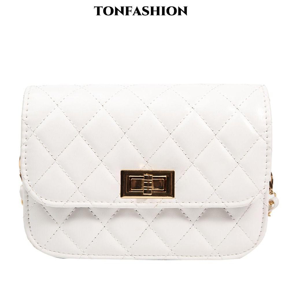 Tonfashion กระเป๋าสะพายข้าง ทรงสี่เหลี่ยม ขนาดเล็ก สีพื้น สีขาว ลดกระหน่ํา วินเทจ ตาข่าย สีดํา เพชร โซ่ กระเป๋าผู้หญิง