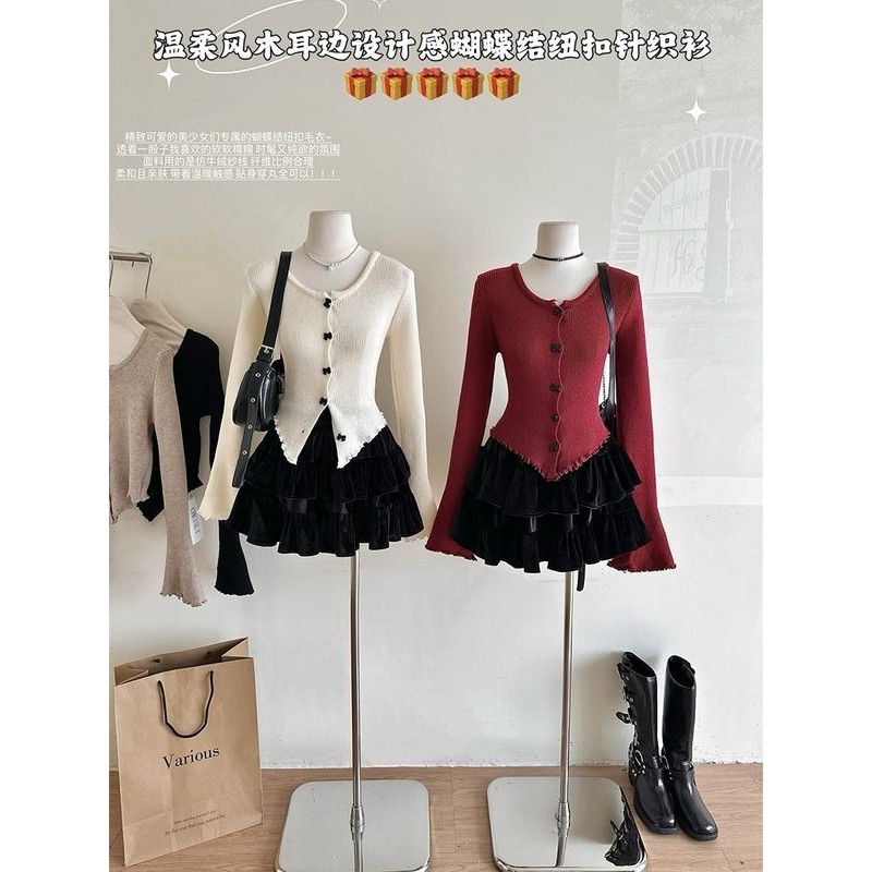 คริสต์มาสเสื้อถักสีแดงผู้หญิงร้อนขายฤดูใบไม้ร่วงฤดูหนาวสไตล์ใหม่กุทัณฑ์เก๋สวยด้านใน จุดต่ําสุด เสื้อเสื้อกันหนาว