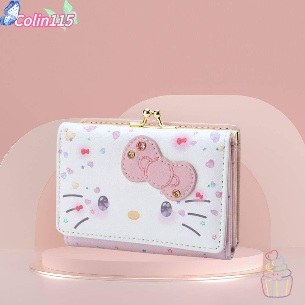 SANRIO โคลินา115กระเป๋าสตางค์หนัง ปู่,ของขวัญวันเกิดลําลองแฟชั่น ซานริโอ สวัสดี คิตตี้ กระเป๋า,น่ารัก น่ารักกระเป๋าบัตรพับ