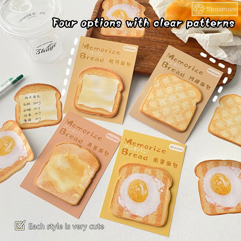 {Streamers} 30sheets Creative Fashion Toast Shape สะดวกสติกเกอร์ข้อความกระดาษกาว Self Sticky Sticky Notepad อุปกรณ์การเรียนใหม่