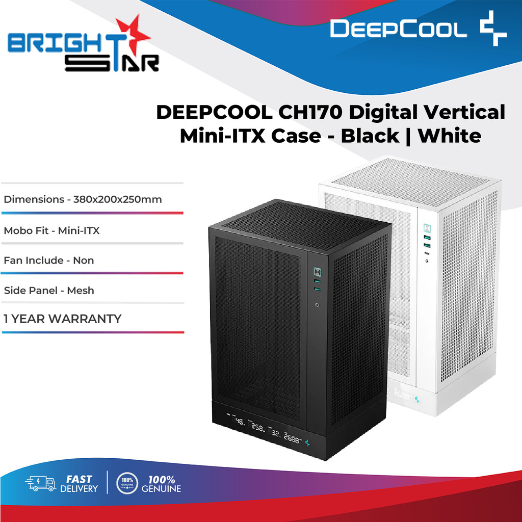 DEEPCOOL CH170 DIGITAL Vertical Mini-ITX PC Case - สีดําสีขาว