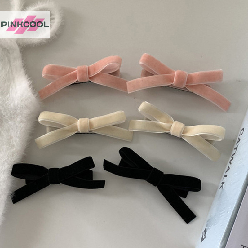 PINKCOOL 2PCS สไตล์เกาหลีสีทึบ Vintage กํามะหยี่โบว์น่ารัก Hairpin ด้านข้างคลิปสาวหวาน Cool Barrettes อุปกรณ์เสริมผมร้อน
