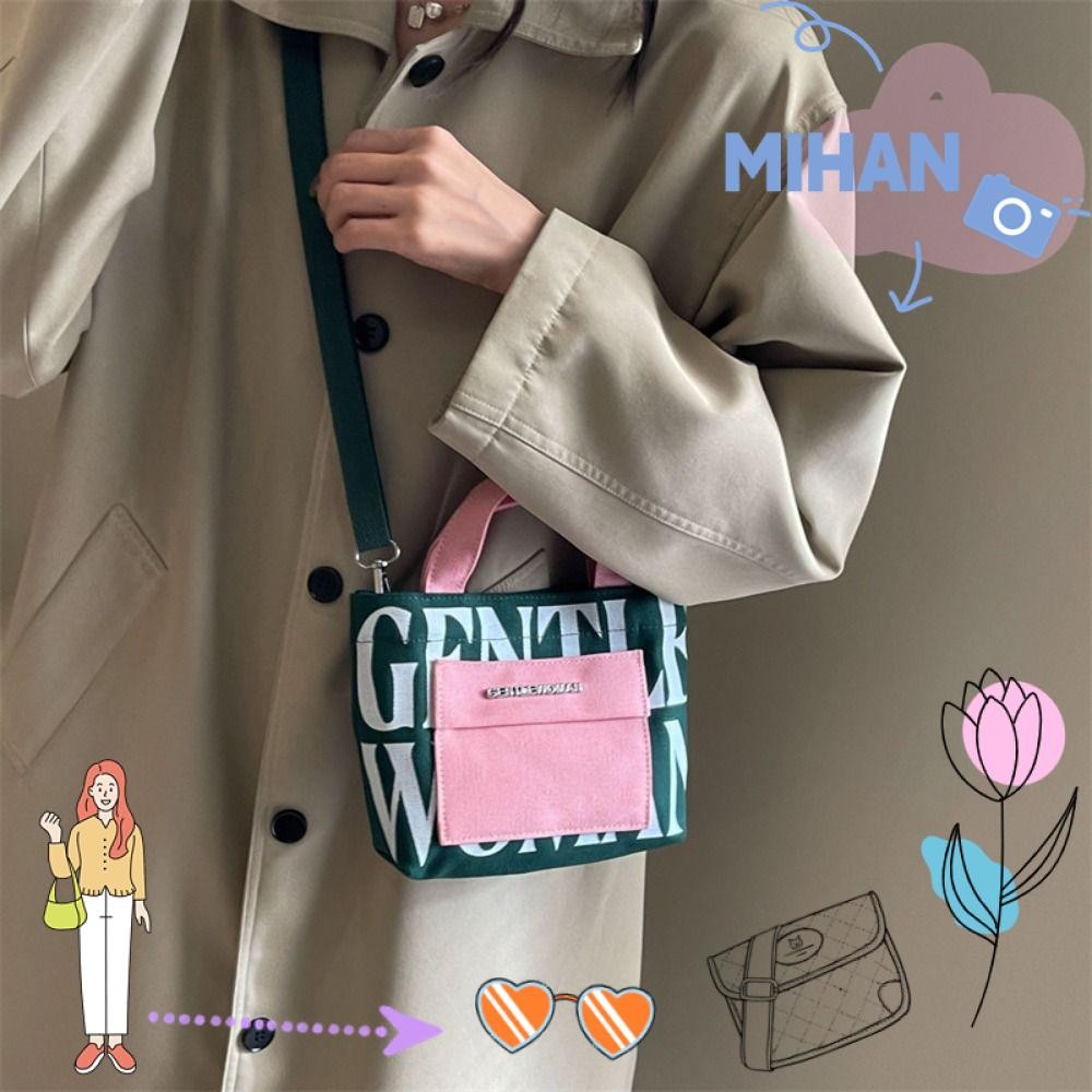 Mh Small Square Bag, กระเป๋าสะพายข้างพิมพ์ลายตัวอักษรขนาดเล็ก, กระเป๋าสะพายความจุสูง Canvash