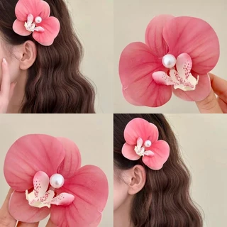 กิ๊บติดผมปลอม รูปดอกกล้วยไม้ สีชมพู สําหรับผู้หญิง