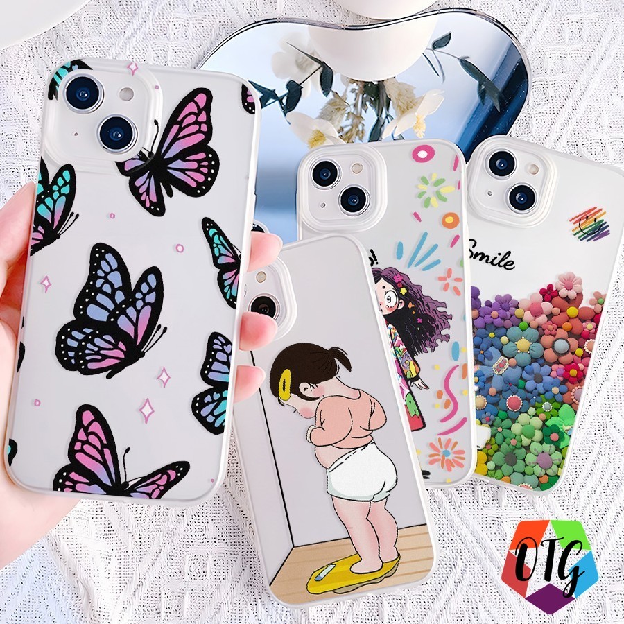 1 บาท แบบด้าน เคสสวยๆ for iphone 11 15 16 12 13 14 pro max plus การ์ตูนกราฟฟิตี้ เคสกันกระแทก สายคล้
