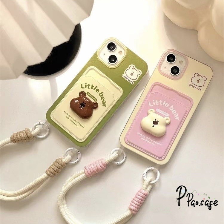 กระเป๋าสตางค์หมีน้อยน่ารักเข้ากันได้กับกระเป๋าสตางค์ เคสไอโฟน 15 13 12 11 14 Pro Max X XS XR Max 7 8 14 15 Plus SE 2020