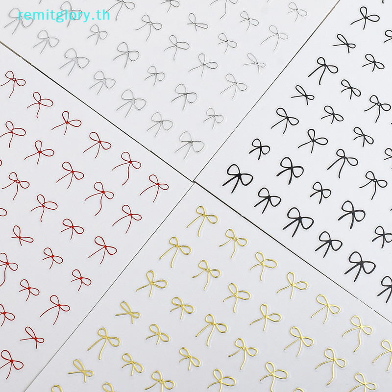 Remitglory Minimalist Line Bow Nail Art สติกเกอร์รูปลอก Ultra-Thin Self กาวสติกเกอร์เล็บสําหรับตกแต่งเล็บเล็บ Decals สําหรับผู้หญิง TH