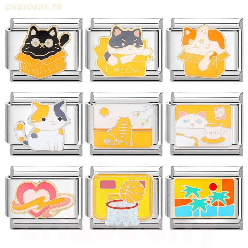 ยอดนิยม Love Unicorn หัวใจสีส้มดอกไม้อิตาเลี่ยน Charm Links Fit 9 มม.สร้อยข้อมือสแตนเลสทําเครื่องประดับ