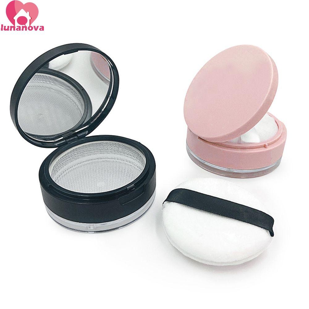 Lunanova แป้งฝุ่นใสสีดําที่ยอดเยี่ยมกล่องเค้กแป้งคอนเทนเนอร์รอบ Sifter กระจกแบบพกพา Travel แต่งหน้า Jar