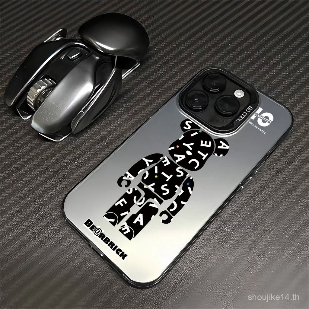 IMD กรณียากสำหรับ iPhone 11 PRO MAX 15 14 13 12 7 8บวก x XR xsmax การ์ตูนแฟชั่นหมีดำเลนส์กรอบกันกระแทกปก