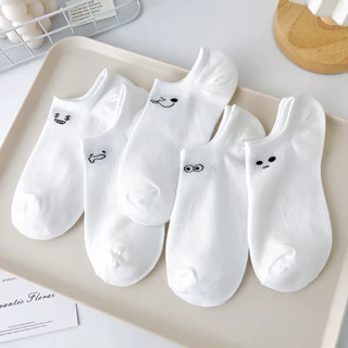 พร้อมส่ง : ถุงเท้า 5 คู่ ข้อสั้นขาว แต่งหน้าอารมณ์ mood กวนๆ น่ารัก ใส่ได้ทุกวัน เนื้อผ้านุ่ม แฟชั่น