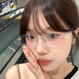 👓แว่นสายตาสั้นไร้กรอบ👓 0~-425° แว่นตาไม่มีขอบ ป้องกันแสงสีฟ้า แว่นตาแฟชั่นผู้หญิงเกาหลี 104