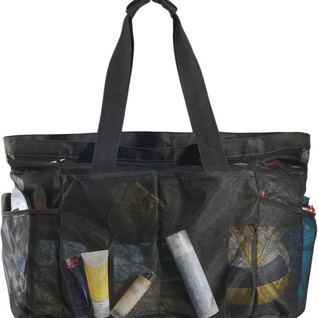 [Qklmdt] Mesh Beach Tote Bag แบบพกพาพับสําหรับผู้หญิงสําหรับช้อปปิ้งว่ายน้ําแคมป์ปิ้ง