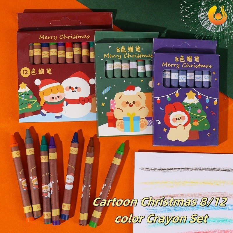 Vivid Color Palette Christmas 8/12 Color Crayon Set – สีทนทานปลอดภัยปลอดสารพิษ Art Creation Design Xmas Atmosphere Gift Crayons