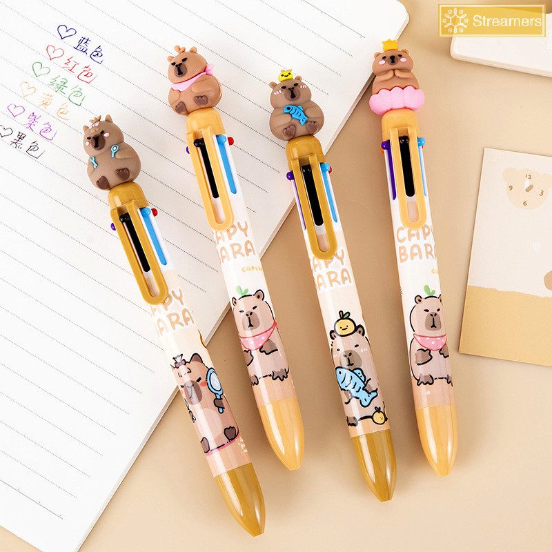 {Streamers} การ์ตูน Capybara 6-สีปากกาลูกลื่นน่ารักหลากสีปากกาเจลทนทานกดปากกาโรงเรียนอุปกรณ์สํานักงานเครื่องเขียนนักเรียนใหม่