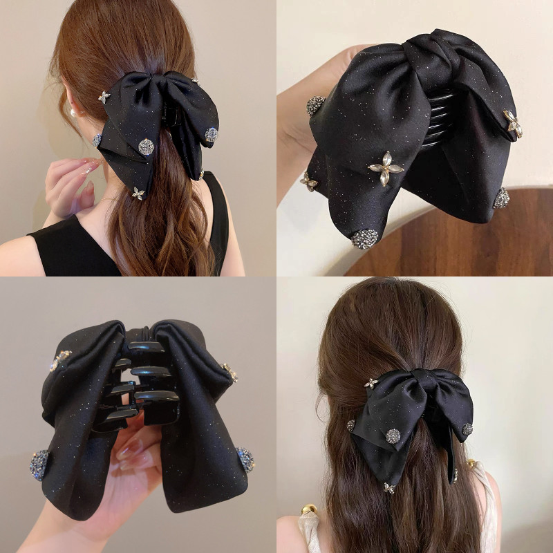 สง่างามโบว์กิ๊บอารมณ์ครึ่งผูกผมกรงเล็บคลิปผมหางม้าคลิปอุปกรณ์ผมสําหรับผู้หญิง