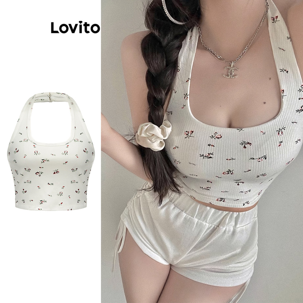 Lovito เสื้อกล้ามลายดอกไม้ ดิทซี่ แบบสบาย ๆ สำหรับผู้หญิง L95ED236