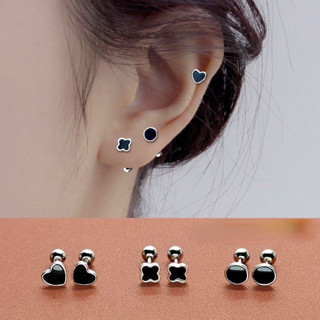 เจาะหู ส925 เงินสี่ใบโคลเวอร์ต่างหูหญิงสกรูหัวเข็มขัดต่างหูป…