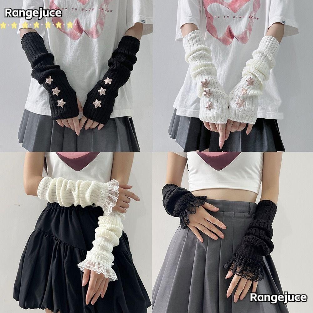 Rangejuce ถุงมือถัก, Fingerless False Sleeves Long Wrist Gloves, JK Accessories Finger Sleeves Cover Arm Warmers Black White Half Finger Gloves for Y2k Spice Girls