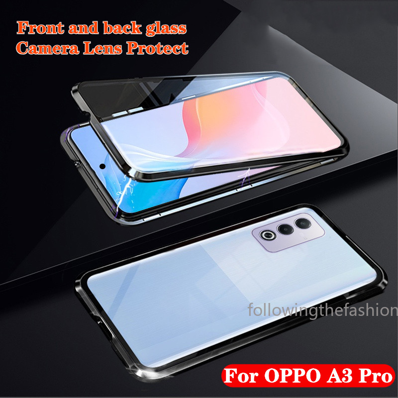 สําหรับ OPPO A3 Pro 5G A3pro 3 2024 เคสโทรศัพท์กรอบโลหะแม่เหล็กกระจกนิรภัยสองด้าน 360° ฝาครอบกันกระแทกแฟชั่นแบบแข็งป้องกันเต็มรูปแบบ