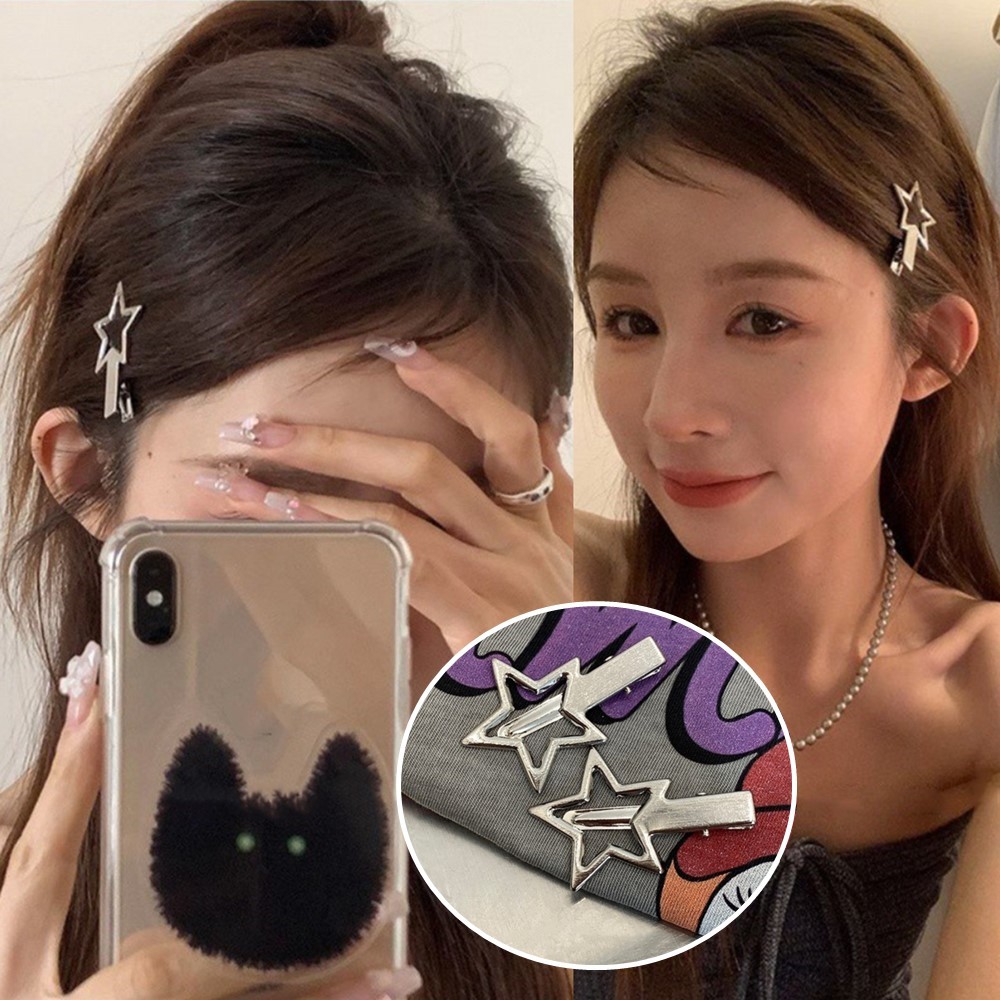Y2k Sweet Cool Girl กิ๊บติดผมโลหะสีเงิน Ins สไตล์ Niche แฟชั่นคลิปด้านข้างเครื่องประดับผมสาวร้อน